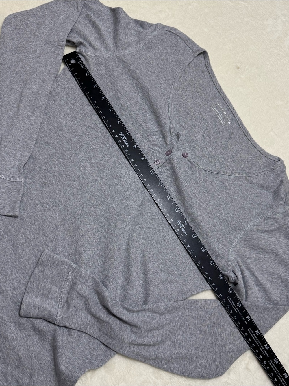 Talbots Women’s Heather Gray Henley Pajama Long Slv. Cotton Top Size Small - Picture 7 of 7